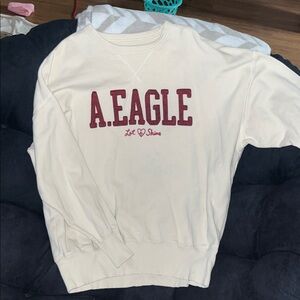 American Eagle Outfitters Cream and Red Crew Neck Sweater